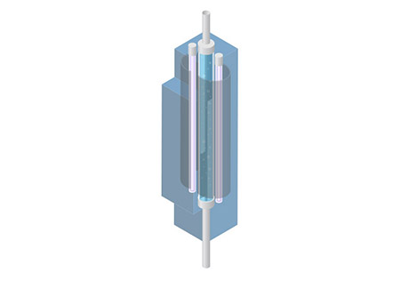 Isometric drawing of the Rewatec self-cleaning UV disinfection system.