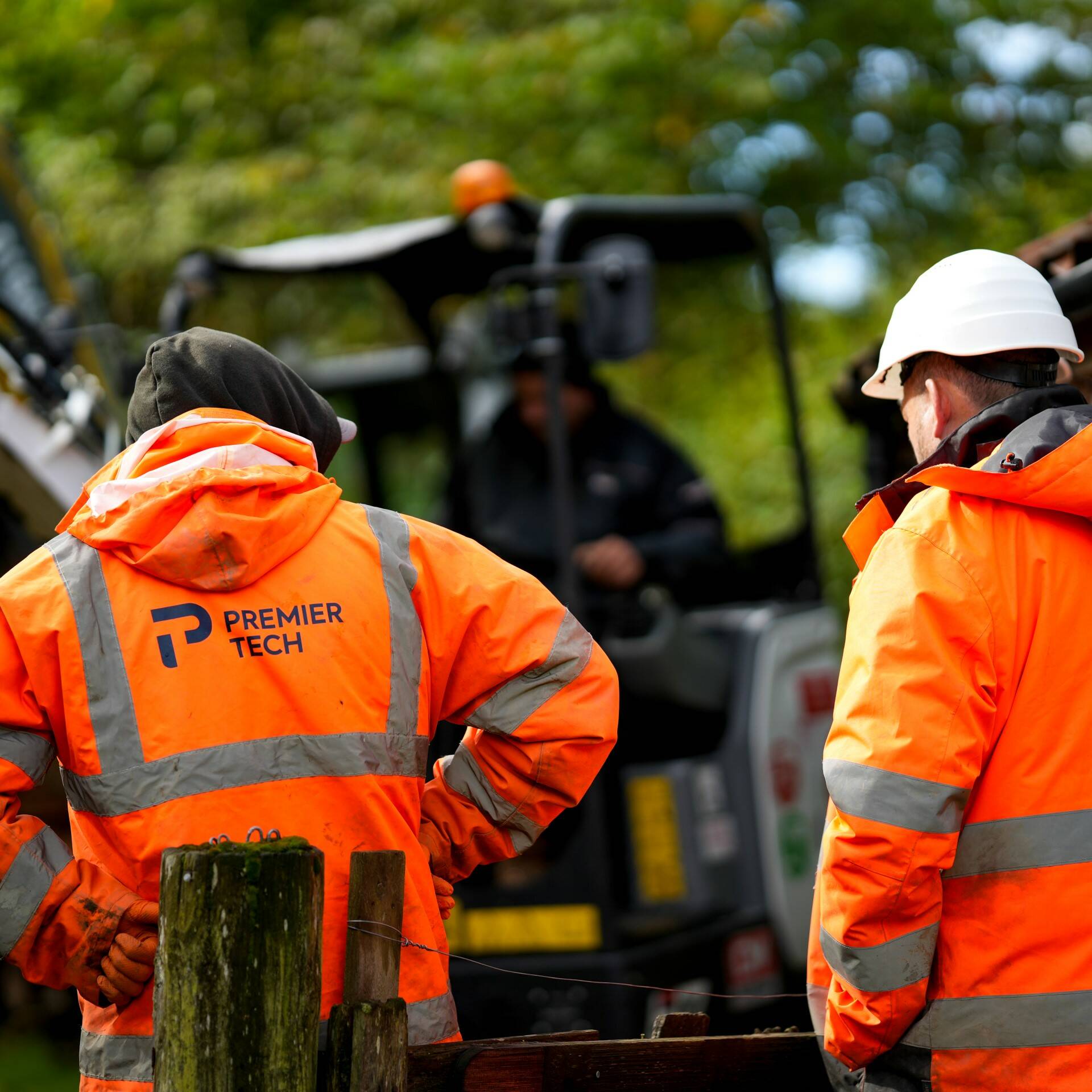 Premier Tech technicians installing a septic tank in the UK.